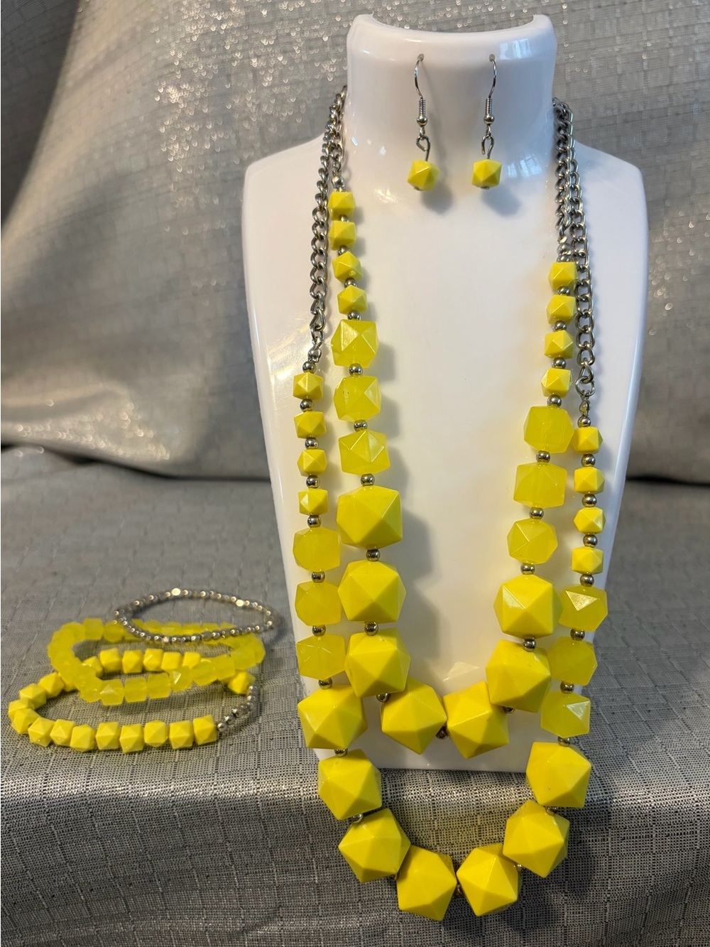 Yellow Geometric Bead Necklace & Earring Set - Women Jewelry